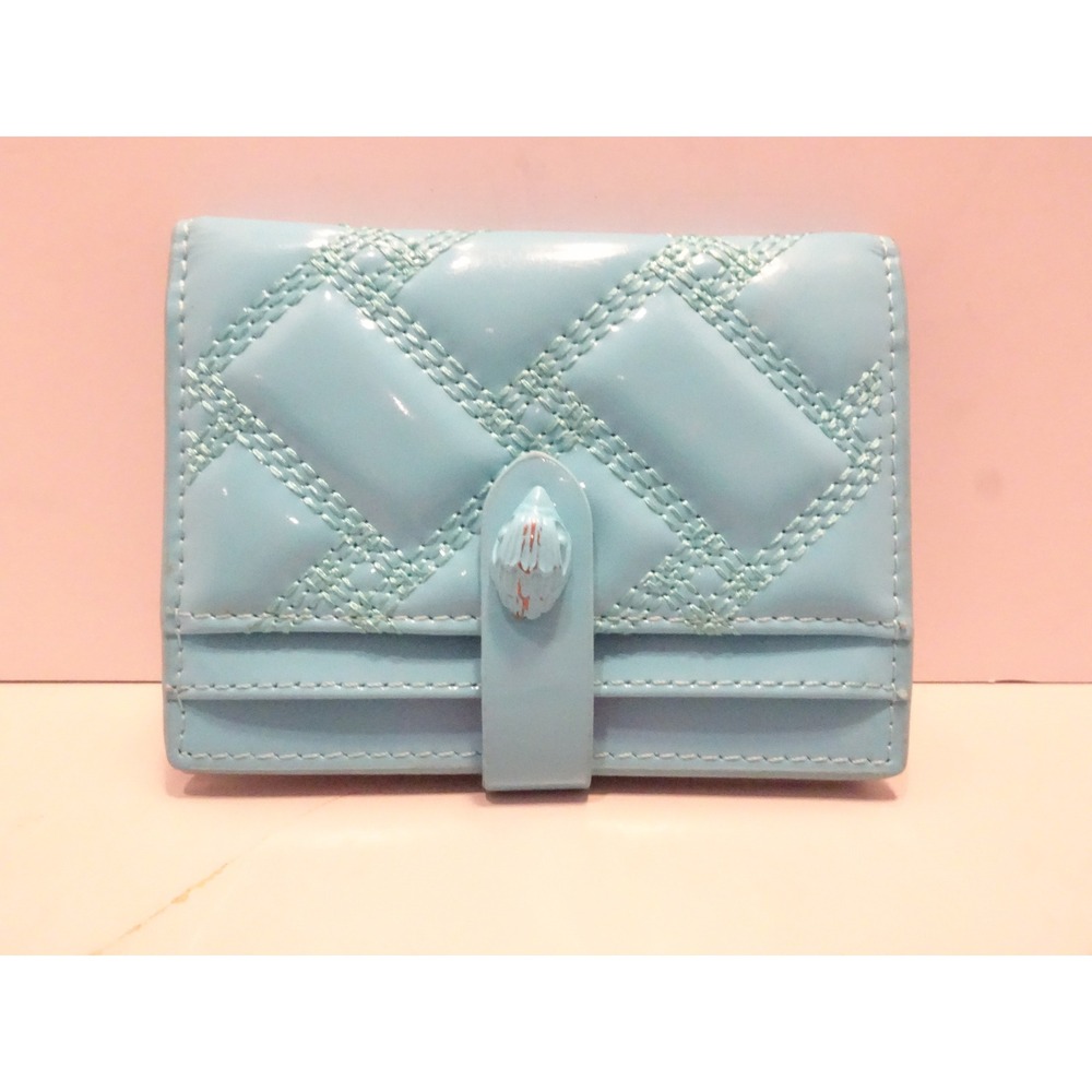 Kurt Geiger London Blue Quilted Patent Leather Card Holder Wallet Eagle Head